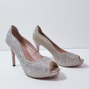Coloriffics Rhinestones Embellished Bridal Pumps Open Toe Heels